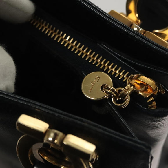 Salvatore Ferragamo Gancini Shoulder Bag Leather Navy Gold Auth 136108