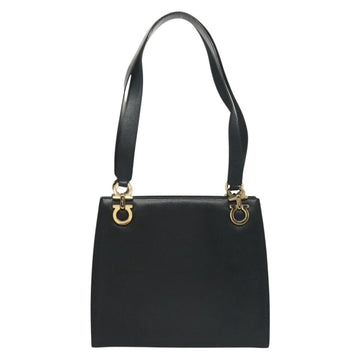 Salvatore Ferragamo Gancini Shoulder Bag Leather Navy Gold Auth 136108 - 0