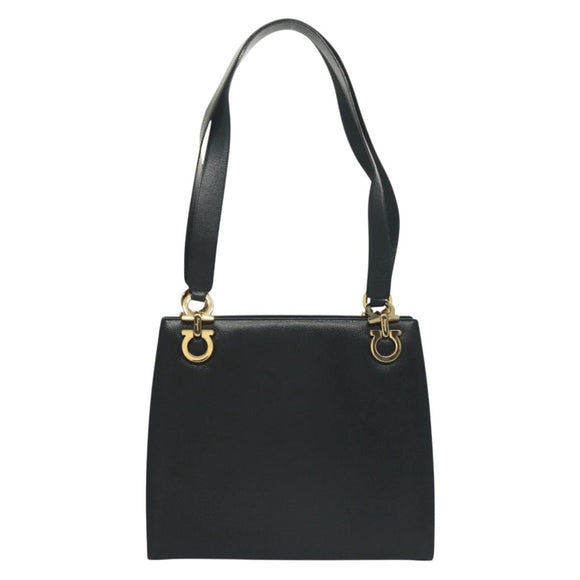 Salvatore Ferragamo Gancini Shoulder Bag Leather Navy Gold Auth 136108