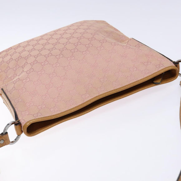 GUCCI GG Canvas Shoulder Bag Pink Silver 113013 Auth 136109
