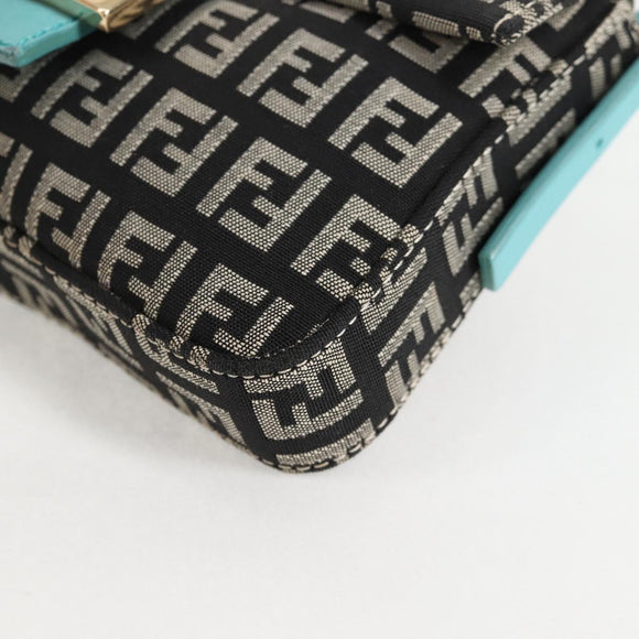 FENDI Zucchino Canvas Mamma Baguette Shoulder Bag Black Gold Auth 136114V