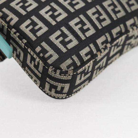 FENDI Zucchino Canvas Mamma Baguette Shoulder Bag Black Gold Auth 136114V