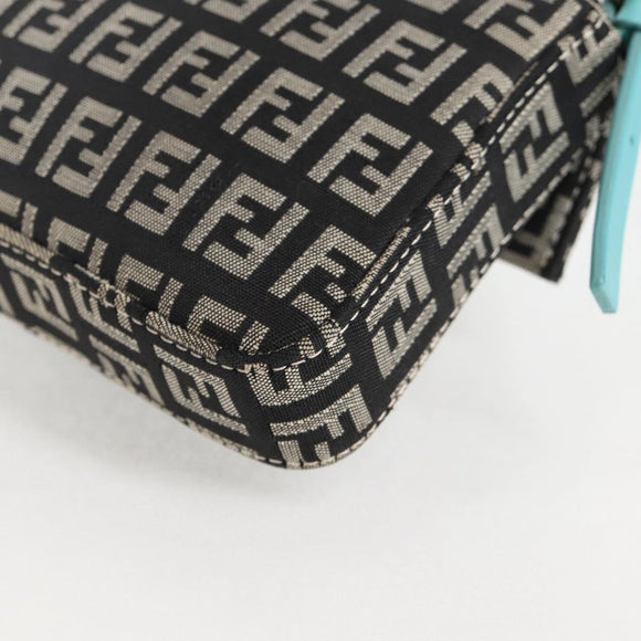 FENDI Zucchino Canvas Mamma Baguette Shoulder Bag Black Gold Auth 136114V