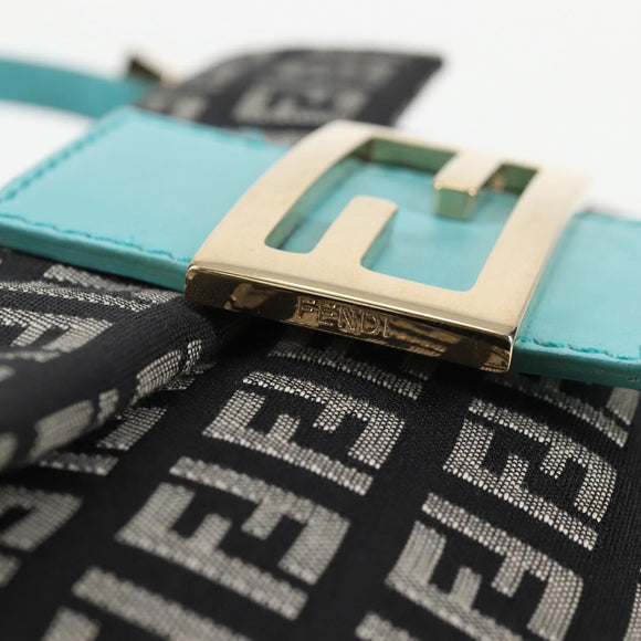 FENDI Zucchino Canvas Mamma Baguette Shoulder Bag Black Gold Auth 136114V