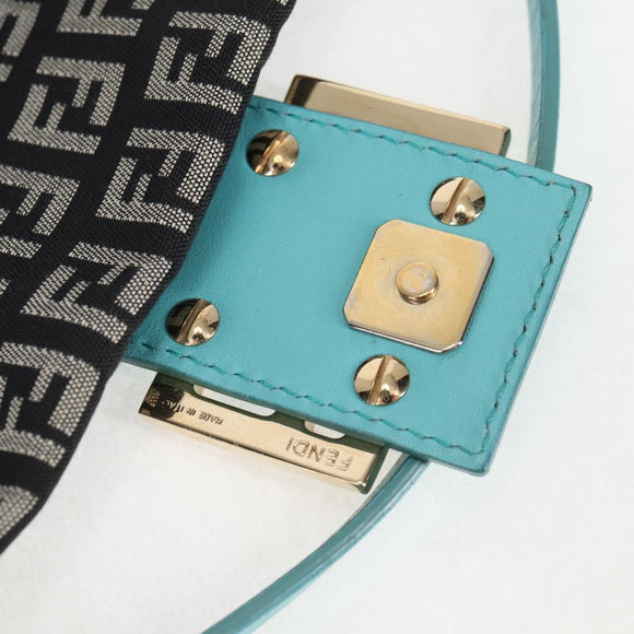 FENDI Zucchino Canvas Mamma Baguette Shoulder Bag Black Gold Auth 136114V