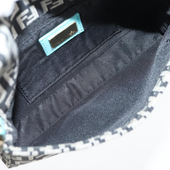 FENDI Zucchino Canvas Mamma Baguette Shoulder Bag Black Gold Auth 136114V