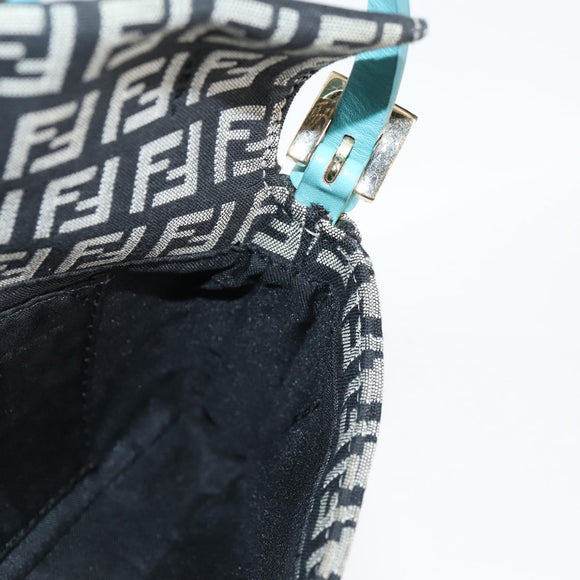 FENDI Zucchino Canvas Mamma Baguette Shoulder Bag Black Gold Auth 136114V