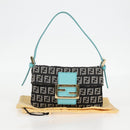 FENDI Zucchino Canvas Mamma Baguette Shoulder Bag Black Gold Auth 136114V-12