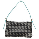 FENDI Zucchino Canvas Mamma Baguette Shoulder Bag Black Gold Auth 136114V-2