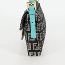 FENDI Zucchino Canvas Mamma Baguette Shoulder Bag Black Gold Auth 136114V-3