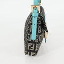 FENDI Zucchino Canvas Mamma Baguette Shoulder Bag Black Gold Auth 136114V-4