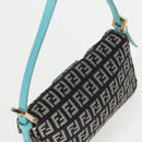 FENDI Zucchino Canvas Mamma Baguette Shoulder Bag Black Gold Auth 136114V-6