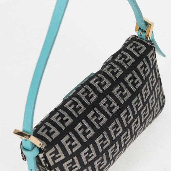 FENDI Zucchino Canvas Mamma Baguette Shoulder Bag Black Gold Auth 136114V