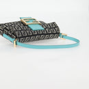 FENDI Zucchino Canvas Mamma Baguette Shoulder Bag Black Gold Auth 136114V-7