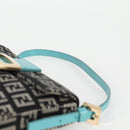 FENDI Zucchino Canvas Mamma Baguette Shoulder Bag Black Gold Auth 136114V-14
