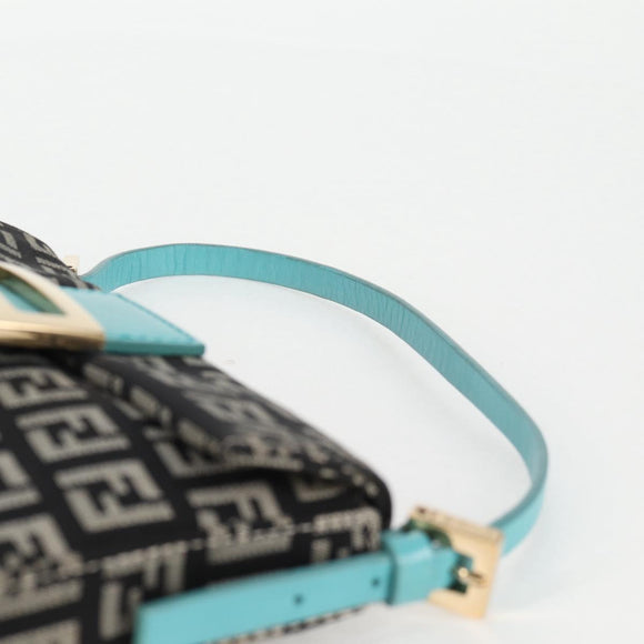FENDI Zucchino Canvas Mamma Baguette Shoulder Bag Black Gold Auth 136114V