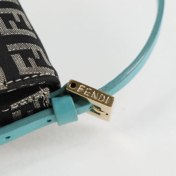 FENDI Zucchino Canvas Mamma Baguette Shoulder Bag Black Gold Auth 136114V