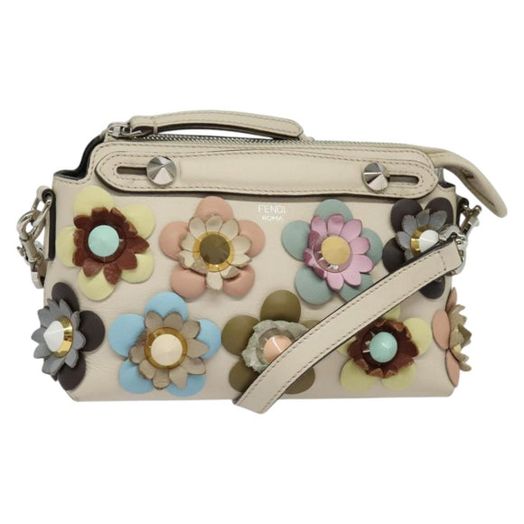 FENDI By The Way Hand Bag Leather 2way Beige Gold Auth 136115