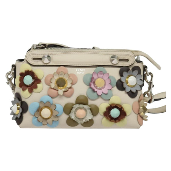 FENDI By The Way Hand Bag Leather 2way Beige Gold Auth 136115