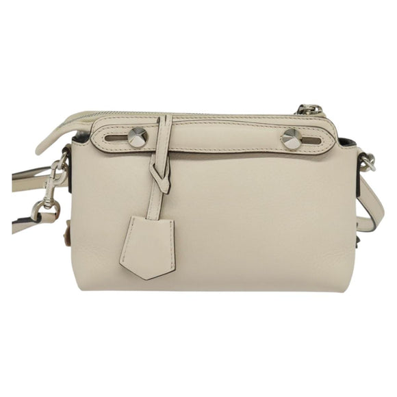 FENDI By The Way Hand Bag Leather 2way Beige Gold Auth 136115