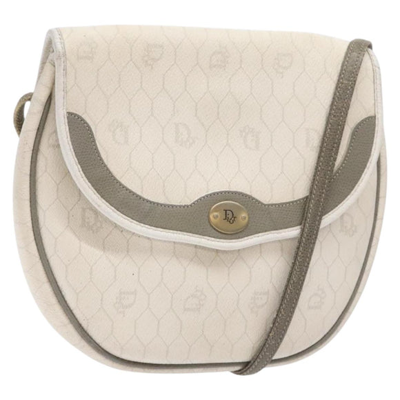 Christian Dior Honeycomb Canvas Shoulder Bag PVC White Gold Auth 136116