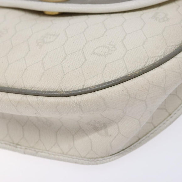 Christian Dior Honeycomb Canvas Shoulder Bag PVC White Gold Auth 136116