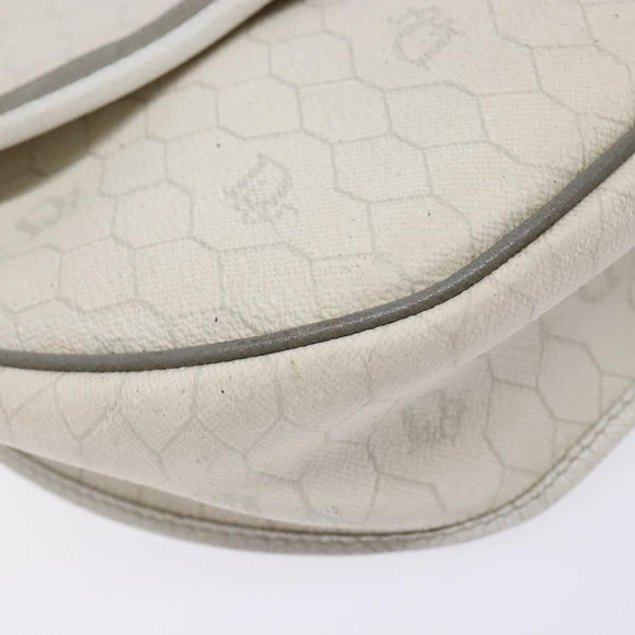 Christian Dior Honeycomb Canvas Shoulder Bag PVC White Gold Auth 136116
