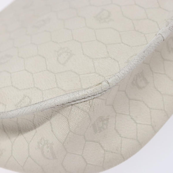 Christian Dior Honeycomb Canvas Shoulder Bag PVC White Gold Auth 136116