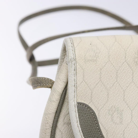 Christian Dior Honeycomb Canvas Shoulder Bag PVC White Gold Auth 136116