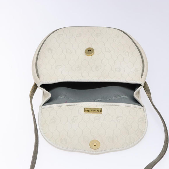 Christian Dior Honeycomb Canvas Shoulder Bag PVC White Gold Auth 136116