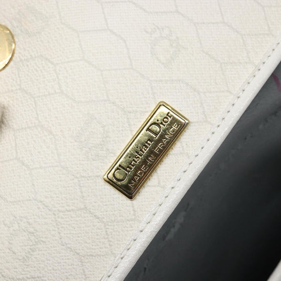 Christian Dior Honeycomb Canvas Shoulder Bag PVC White Gold Auth 136116