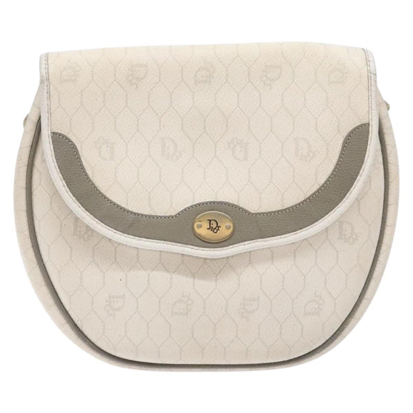 Christian Dior Honeycomb Canvas Shoulder Bag PVC White Gold Auth 136116