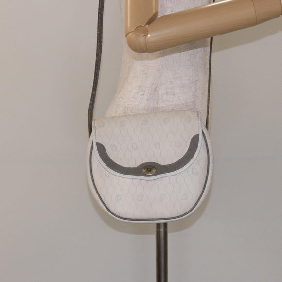 Christian Dior Honeycomb Canvas Shoulder Bag PVC White Gold Auth 136116