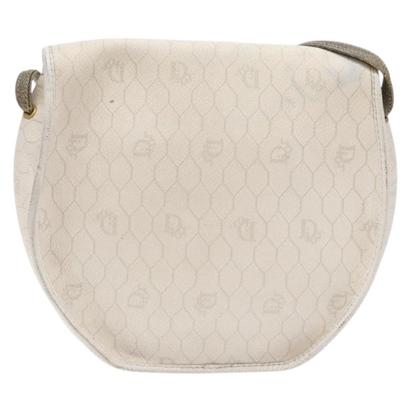 Christian Dior Honeycomb Canvas Shoulder Bag PVC White Gold Auth 136116