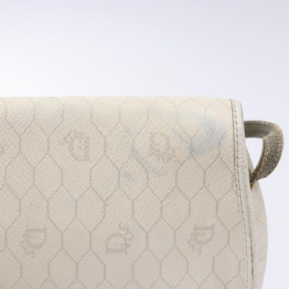 Christian Dior Honeycomb Canvas Shoulder Bag PVC White Gold Auth 136116