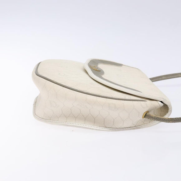 Christian Dior Honeycomb Canvas Shoulder Bag PVC White Gold Auth 136116