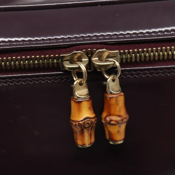GUCCI Bamboo Vanity Hand Bag Leather Purple Gold 032 1956 0150 Auth 136119
