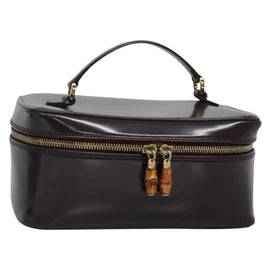 GUCCI Bamboo Vanity Hand Bag Leather Purple Gold 032 1956 0150 Auth 136119
