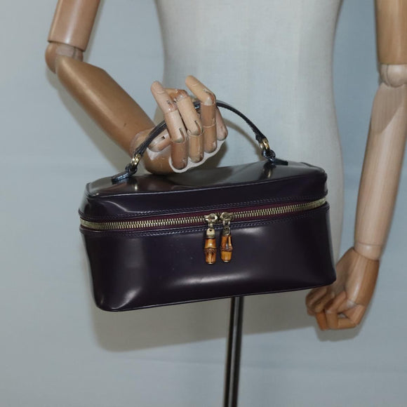 GUCCI Bamboo Vanity Hand Bag Leather Purple Gold 032 1956 0150 Auth 136119