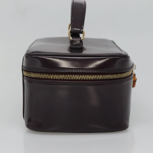 GUCCI Bamboo Vanity Hand Bag Leather Purple Gold 032 1956 0150 Auth 136119