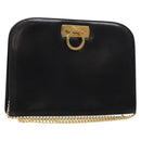Salvatore Ferragamo Gancini Chain Shoulder Bag Leather Black Gold Auth 136121-1