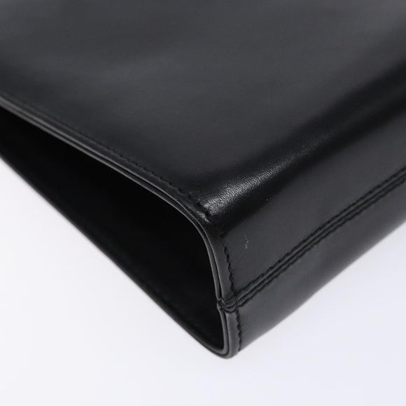 Salvatore Ferragamo Gancini Chain Shoulder Bag Leather Black Gold Auth 136121