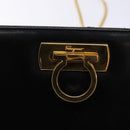 Salvatore Ferragamo Gancini Chain Shoulder Bag Leather Black Gold Auth 136121-17