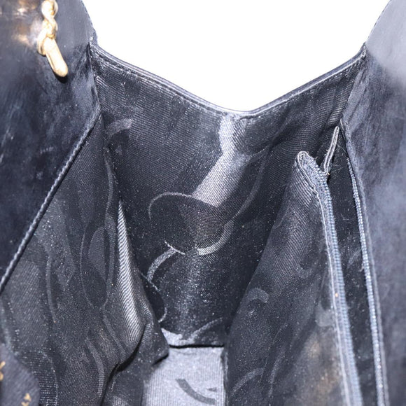 Salvatore Ferragamo Gancini Chain Shoulder Bag Leather Black Gold Auth 136121