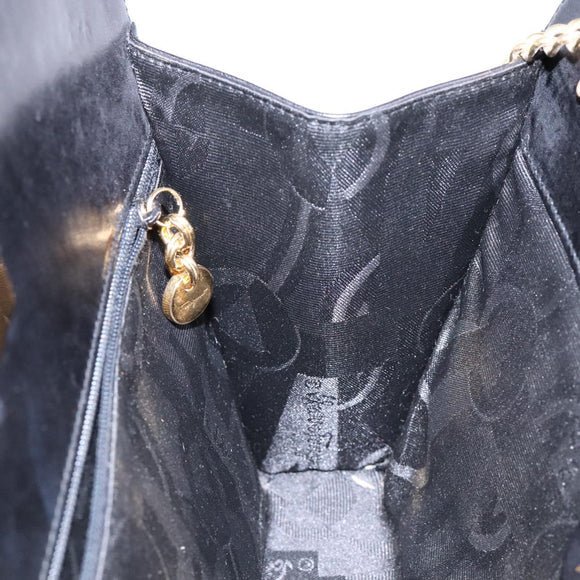 Salvatore Ferragamo Gancini Chain Shoulder Bag Leather Black Gold Auth 136121