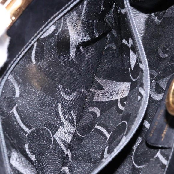 Salvatore Ferragamo Gancini Chain Shoulder Bag Leather Black Gold Auth 136121