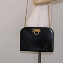 Salvatore Ferragamo Gancini Chain Shoulder Bag Leather Black Gold Auth 136121-20