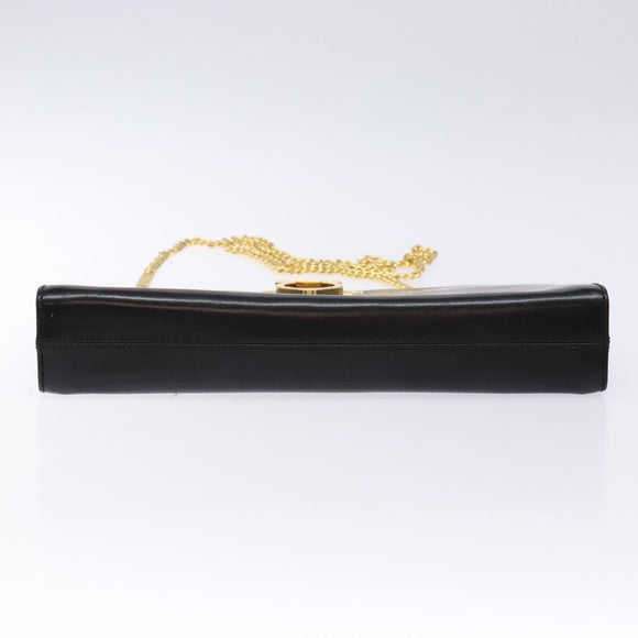 Salvatore Ferragamo Gancini Chain Shoulder Bag Leather Black Gold Auth 136121