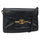 GUCCI Shoulder Bag Leather Navy Gold Auth 136145-1