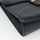 GUCCI Shoulder Bag Leather Navy Gold Auth 136145-14